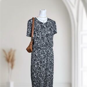 BOSS Hugo Boss Abstract Print Short Sleeve Midi Dress Pockets Size M